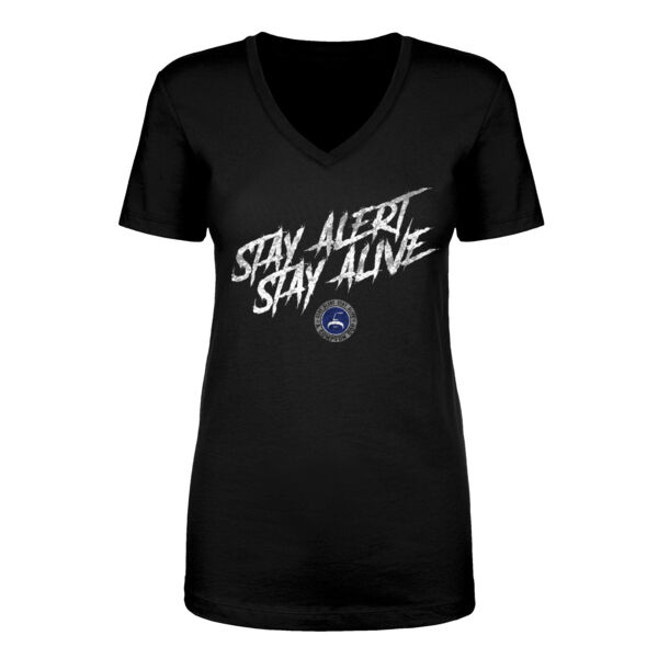 STAY ALERT STAY ALIVE - WOMEN'S PREMIUM S/S VNECK TEE - BLACK Thumbnail