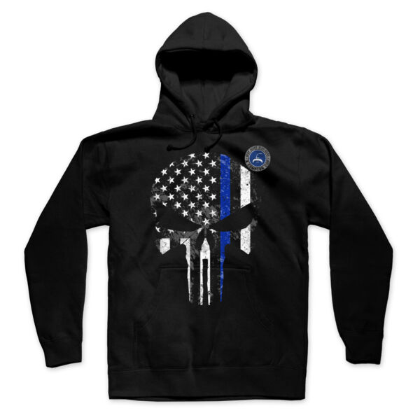 BLUE LINE SKULL - PREMIUM UNISEX PULLOVER HOODIE - BLACK Thumbnail