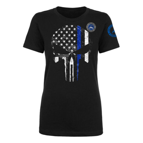 BLUE LINE SKULL - PREMIUM WOMEN'S S/S TEE - BLACK Thumbnail