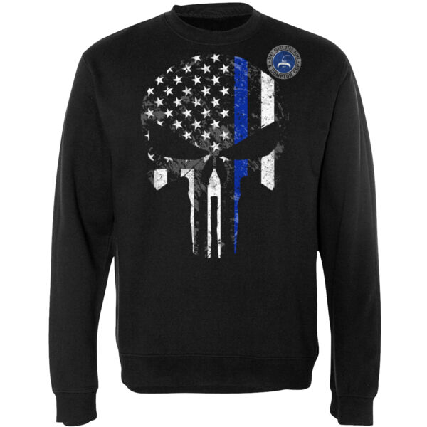BLUE LINE SKULL - PREMIUM UNISEX CREW NECK SWEATER - BLACK Thumbnail