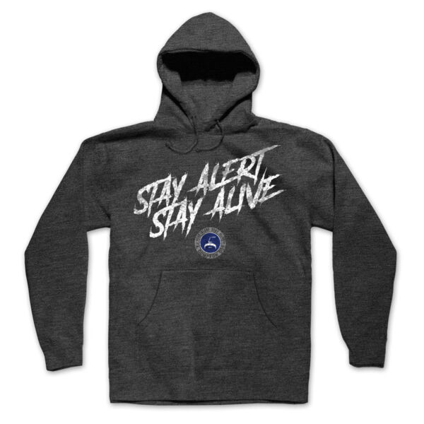 STAY ALERT STAY ALIVE - PREMIUM UNISEX PULLOVER HOODIE - CHARCOAL GRAY HEATHER Thumbnail