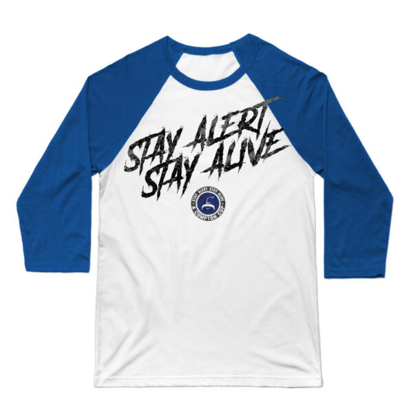 STAY ALERT STAY ALIVE - PREMIUM UNISEX 3/4 SLEEVE RAGLAN - WHITE/BLUE Thumbnail