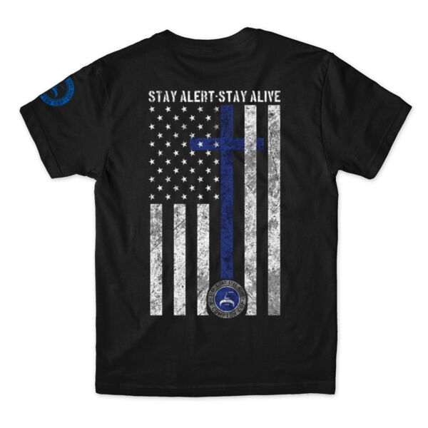 CROSS BLUE LINE FLAG - PREMIUM MEN'S S/S TEE - BLACK Thumbnail