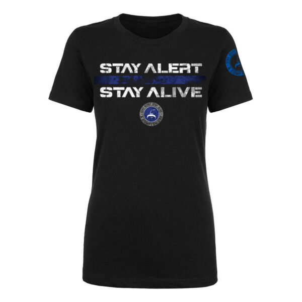 STAY ALERT STAY ALIVE FADED BLUE LINE - PREMIUM WOMEN'S S/S TEE - BLACK Thumbnail