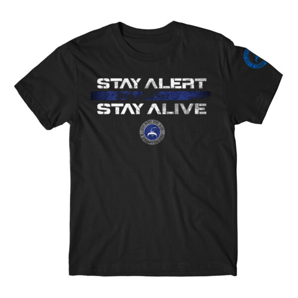 STAY ALERT STAY ALIVE FADED BLUE LINE - PREMIUM MEN'S S/S TEE - BLACK Thumbnail