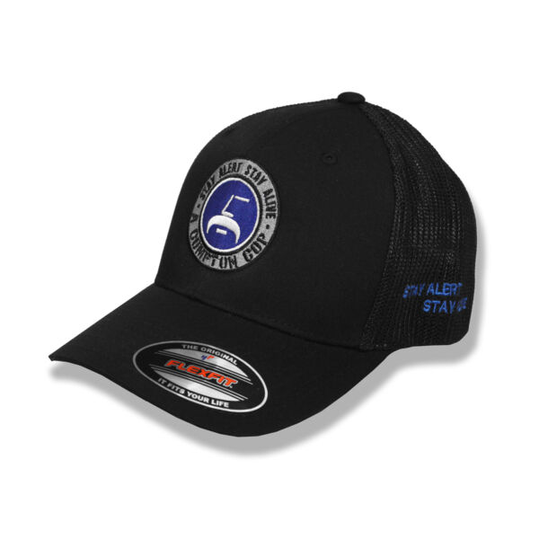 A COMPTON COP - SIGNATURE FLEXFIT HAT - LOGO FRONT "STAY ALERT STAY ALIVE" SIDE - BLACK Thumbnail